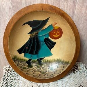 Halloween Witch Pumpkin Handcrafted USA Wooden Bowl